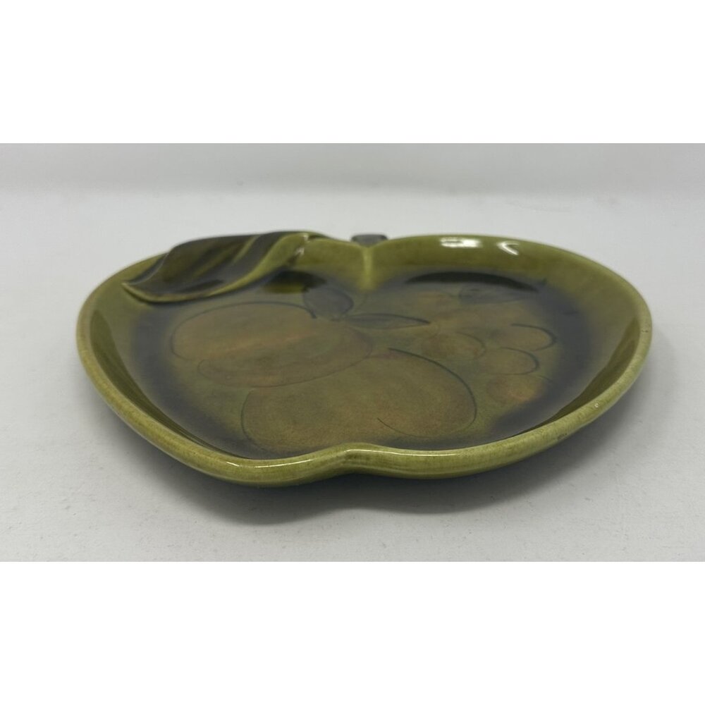 1960s LOS ANGELES POTTERIES Green Glaze APPLE DISH PLATE 9"x 9" #42-3-6 Pottery - Picture 3 of 9